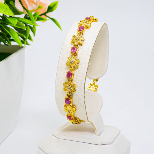 Thaigems สร้อยข้อมือเงินแท้ 925 ฝังพลอยทับทิมลองกิโด (Longido Ruby) + โทพาส (Topaz)