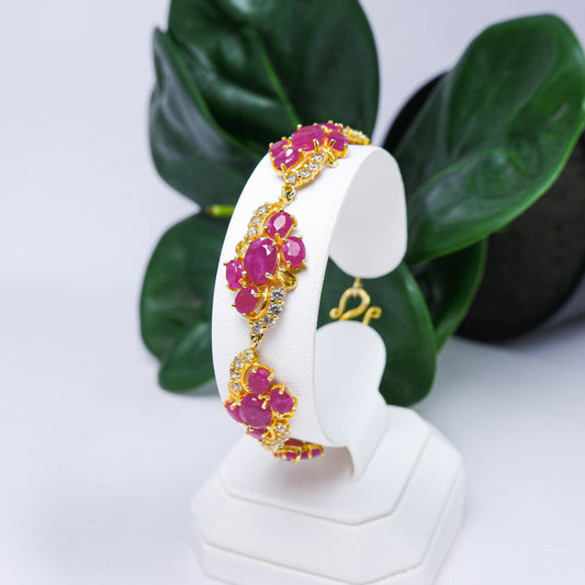 Thaigems สร้อยข้อมือเงินแท้ 925 ฝังพลอยทับทิมจอห์นสัน (Jonson Ruby)  + เซอร์คอน (Zircon)