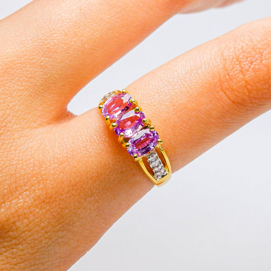 แหวนทอง9K ฝังพลอย แซฟไฟร์ (Sapphire) + เพชร (Diamond)