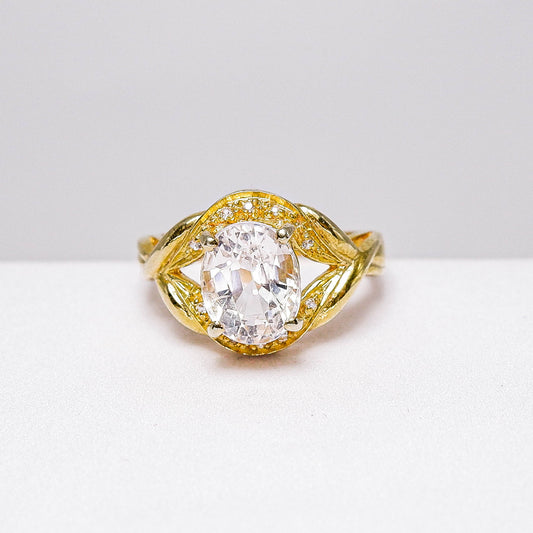 แหวนเงินแท้ 925 ฝังพลอย มอร์แกไนท์ (Morganite) + ไวท์โทพาส (whitetopaz)