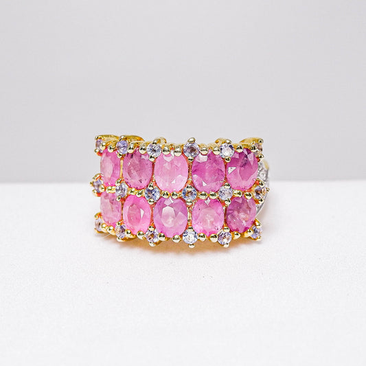 แหวนเงินแท้ 925 ฝังพลอย ทับทิมเวียดนาม (Vietnamese Ruby) +  แทนซาไนท์ (Tanzanite) + ไวท์โทพาส (whitetopaz)