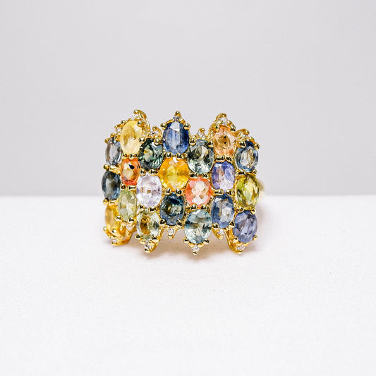 แหวนเงินแท้ 925 ฝังพลอย แฟนซีแซฟไฟร์ (Fancy Sapphire) + เซอร์คอน (Zircon)